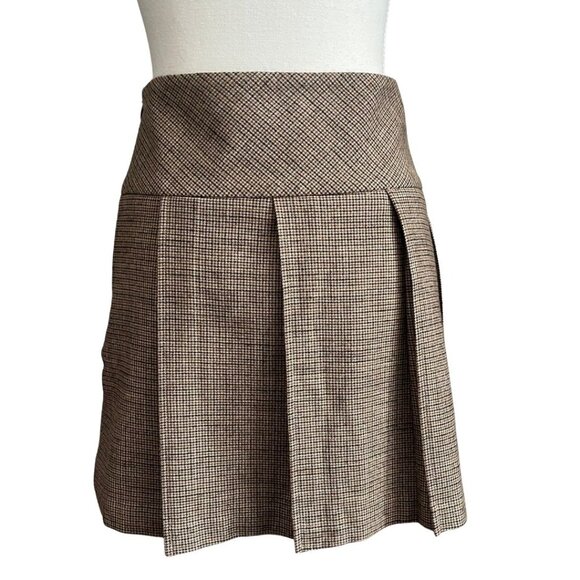 NWT CHRISTIAN LACROIX BROWN CHECK PLEATED SKATER MINI SKIRT- M - Picture 3 of 8